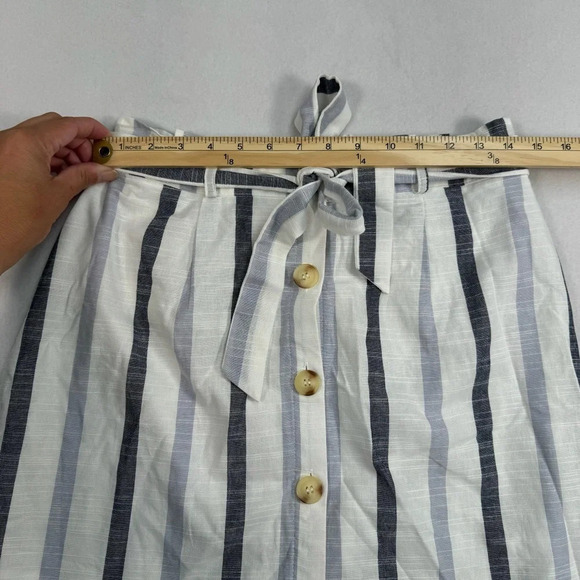 Mine Button Down Tie Mini Skirt Womens Size Large White Blue Stripe NWT - Picture 7 of 9
